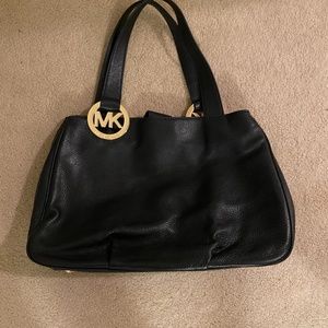 Michael Kors Black pebbled leather Fulton East West tote bag with gold hardware